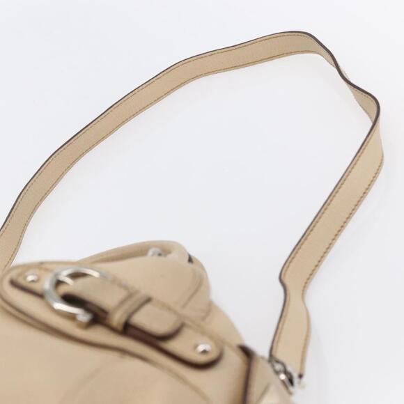 Salvatore Ferragamo Gancini Hand Bag Leather 2way Beige Silver Auth 147517